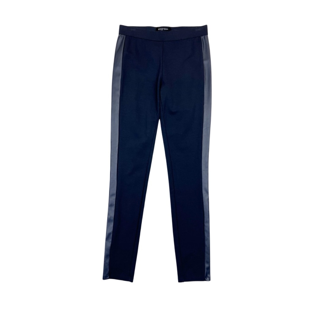 Etcetera Faux Leather Side Stripe Ponte Leggings Navy Blue Size 0
